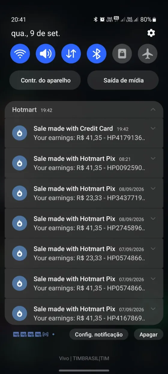 Notificações de vendas realizadas na Hotmart